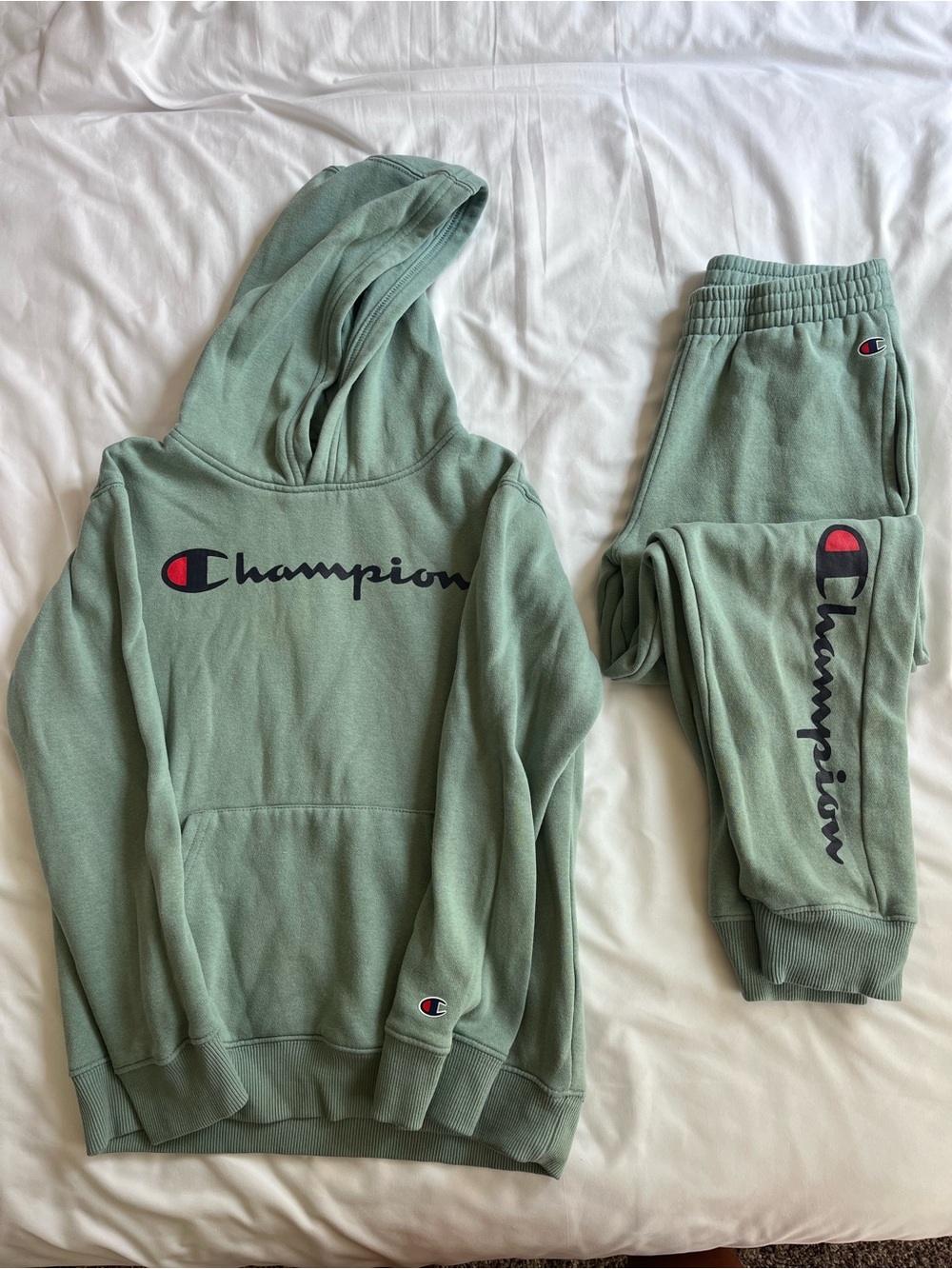 Champion Sage Green Hoodie & Jogger Set with Script Logo